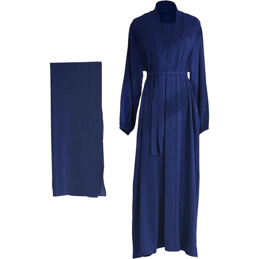 Women's Muslim Dress Two Piece Set Abaya Hijab Solid Color Polyester Modest